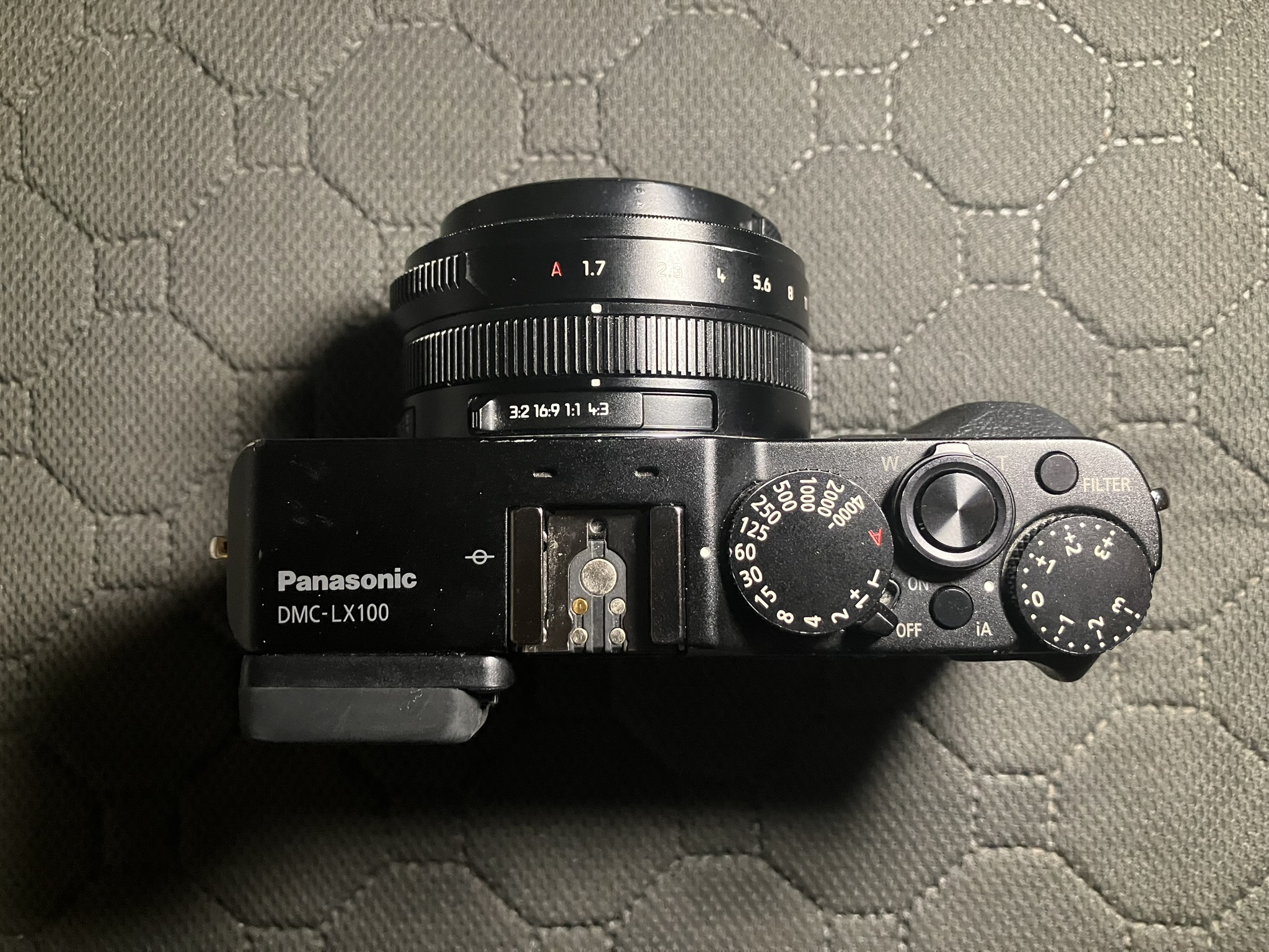 Top view of the original Panasonic Lumix LX100 showing its physical controls