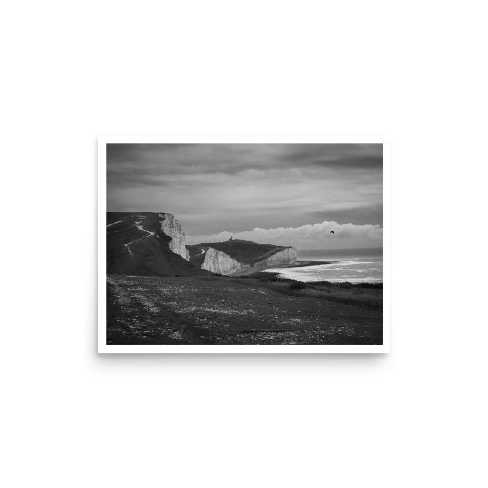 South Coast — Cliffs and Flight, Seven Sisters – B&W Art Print