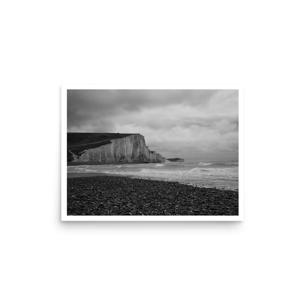 Seven Sisters — The White Cliffs, East Sussex – B&W Art Print