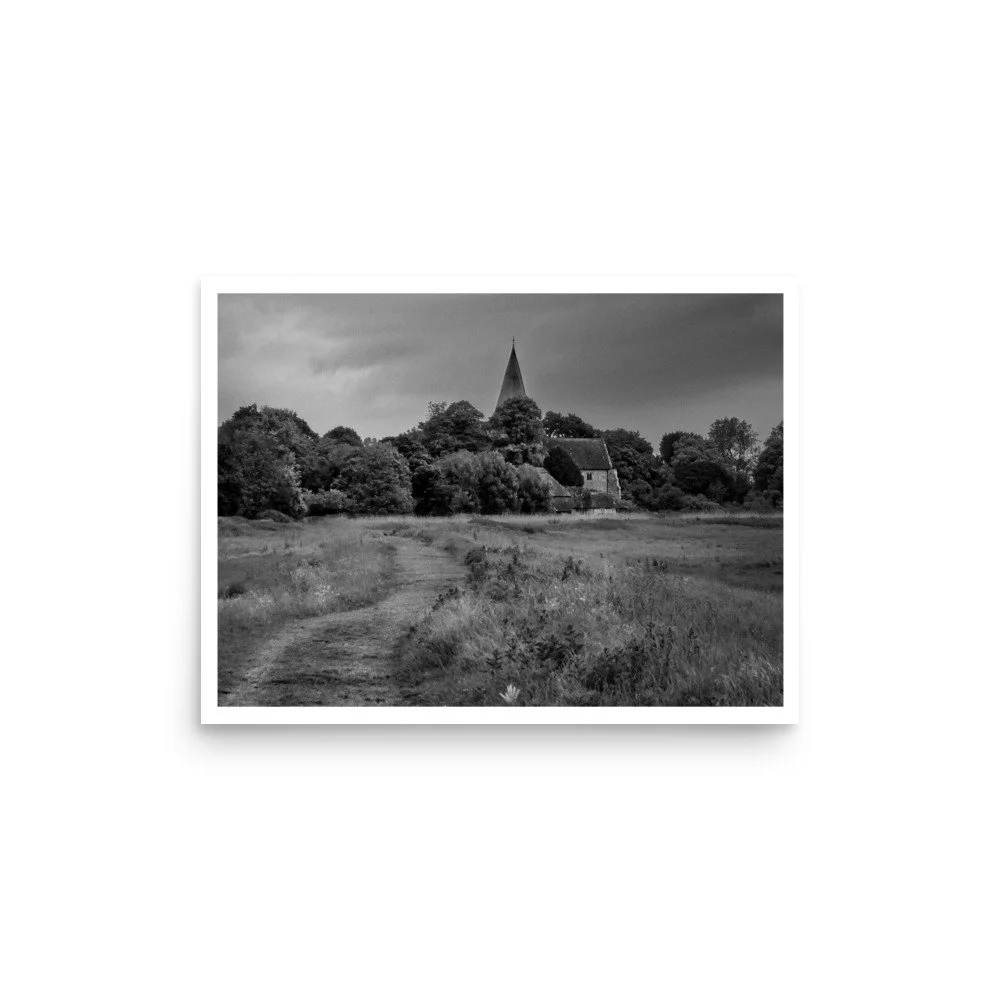 Cuckmere Valley — St Andrew’s Church, Alfriston – B&W Art Print