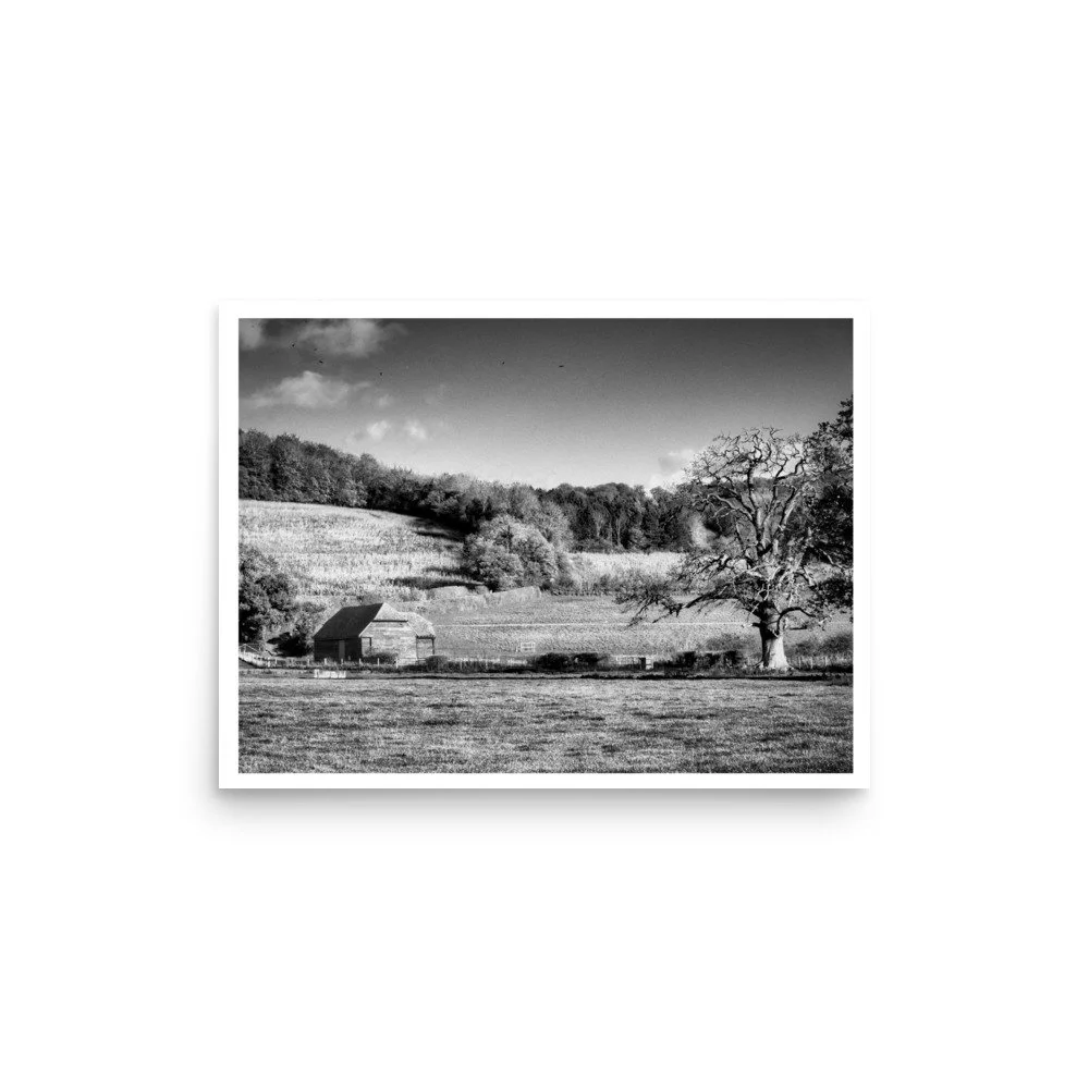 The Hambleden Barn, Chiltern Hills – B&W Art Print