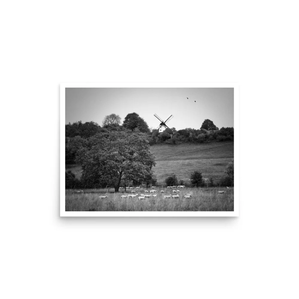 Cobstone Windmill, Turville — Chiltern Hills Landscape – B&W Art Print