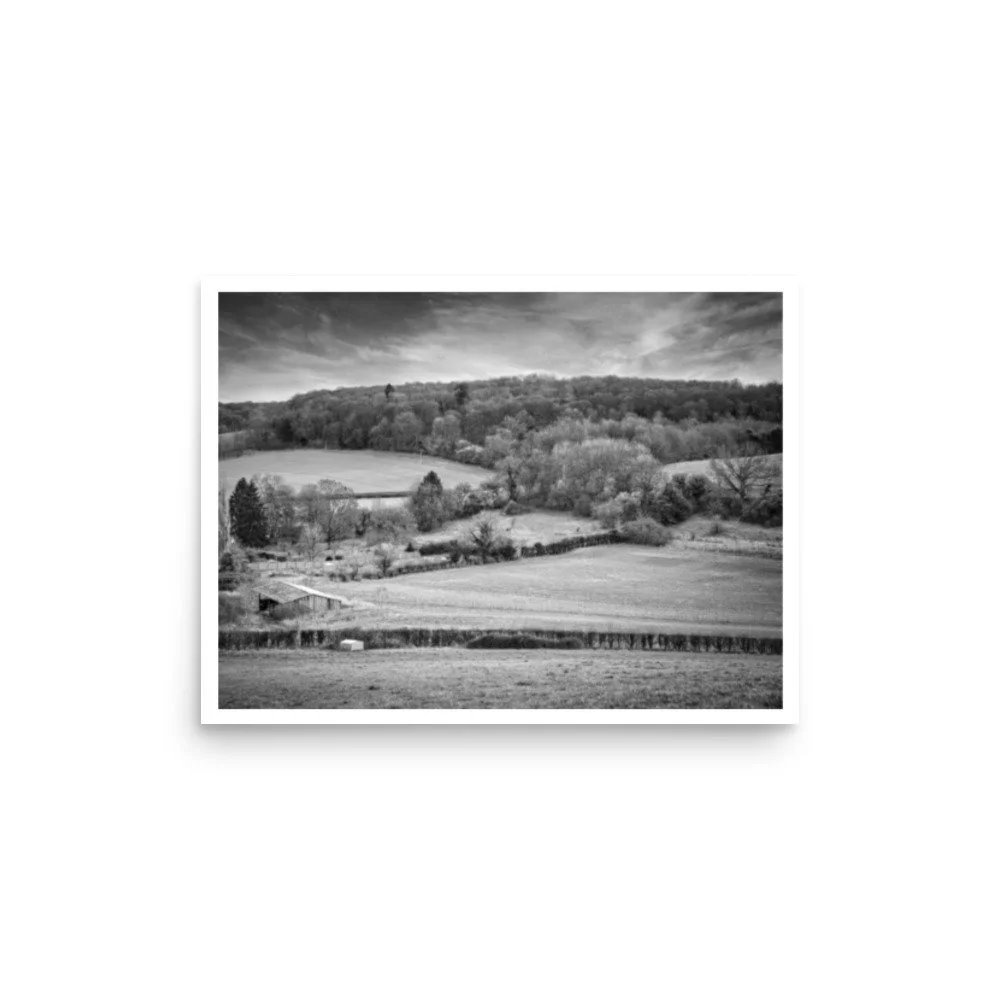 The Patchwork Valley — Chiltern Hills Landscape – B&W Art Print