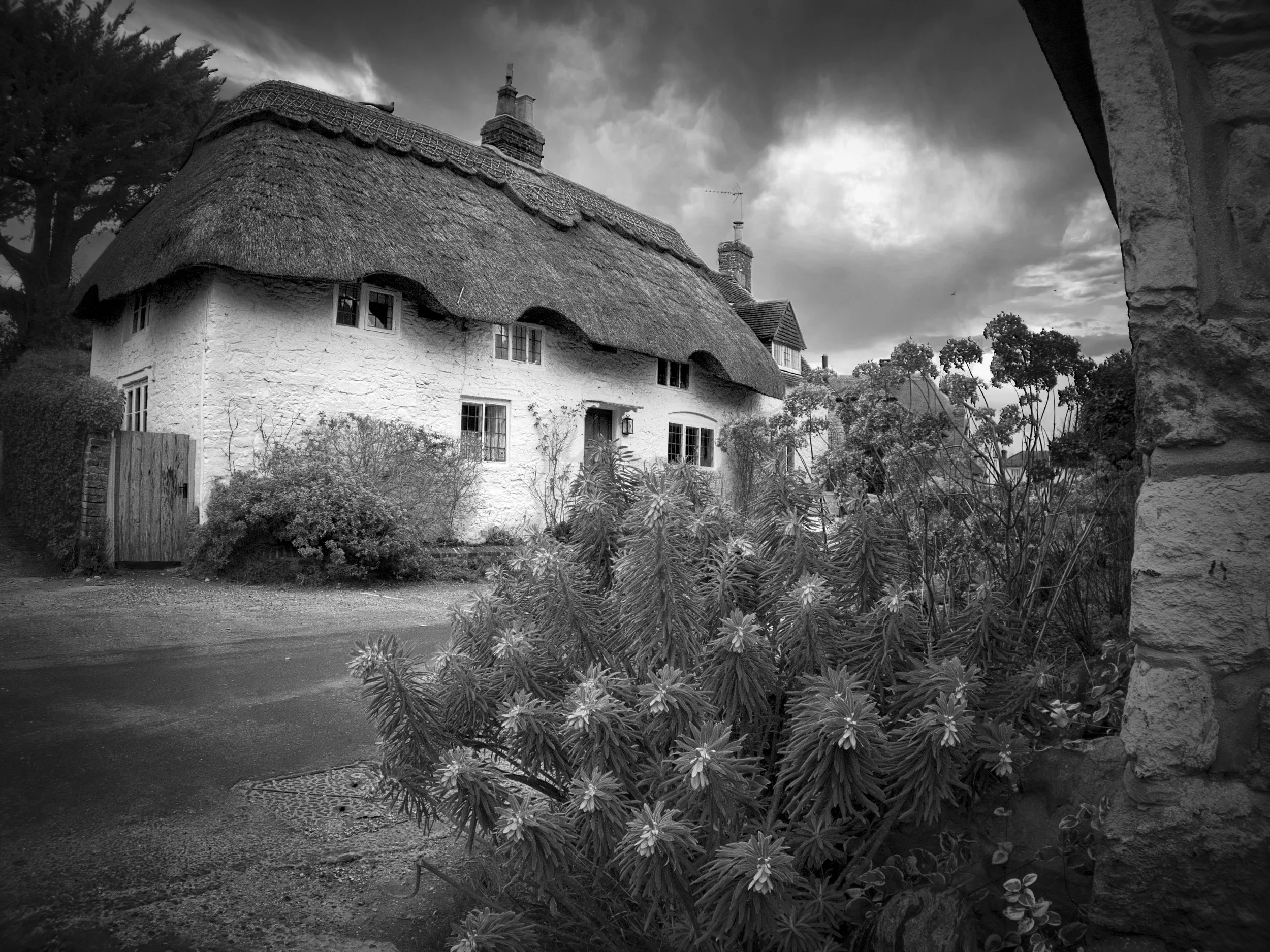 Character cottage photographed in black and white