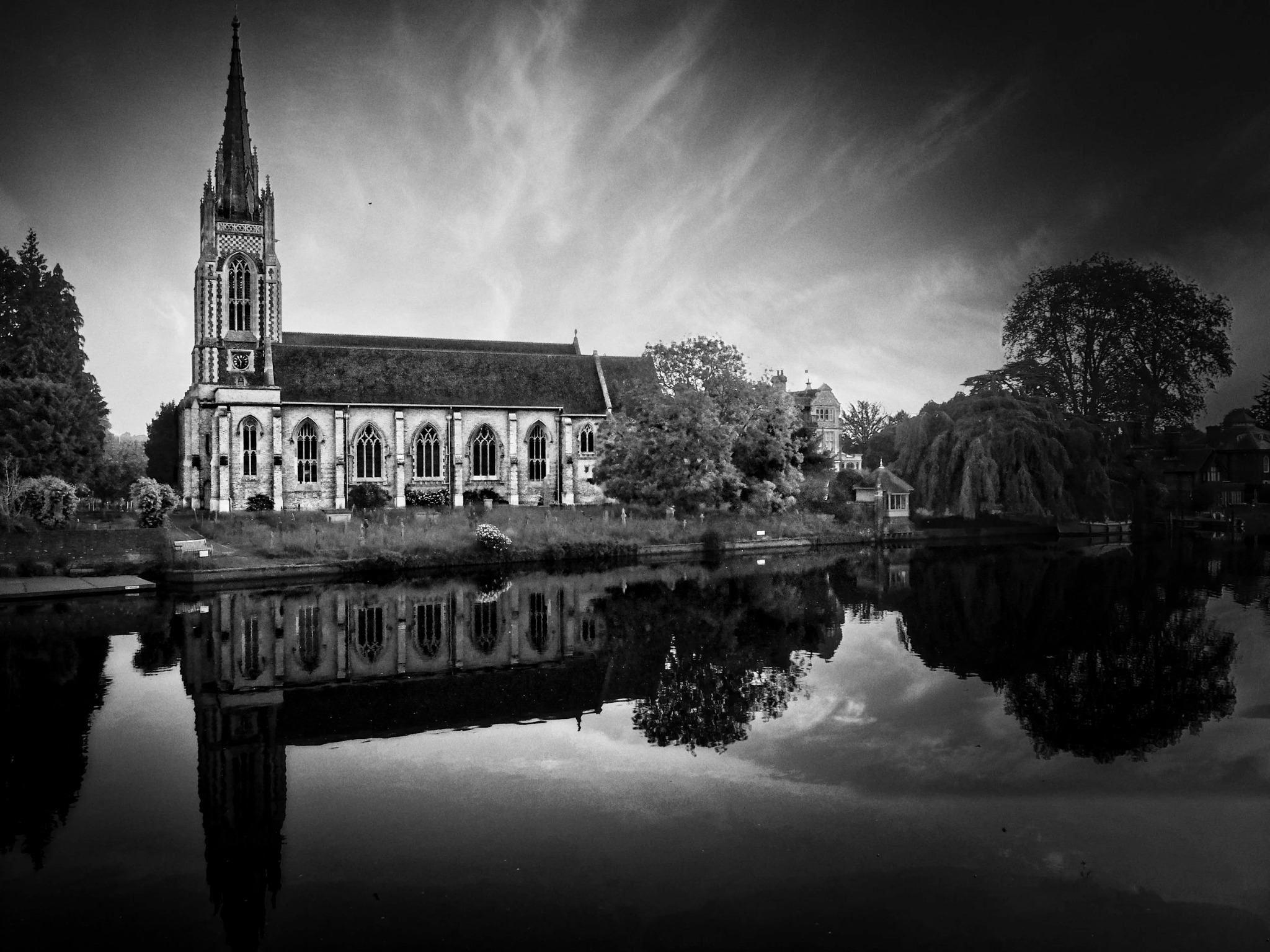 Marlow church reflected in the river