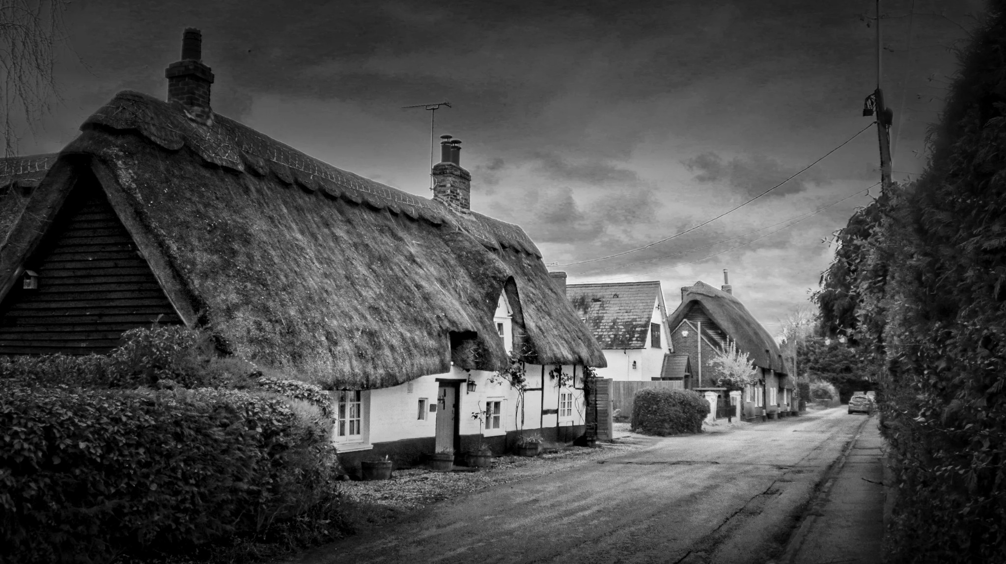 Traditional cottage terrace and stone walls