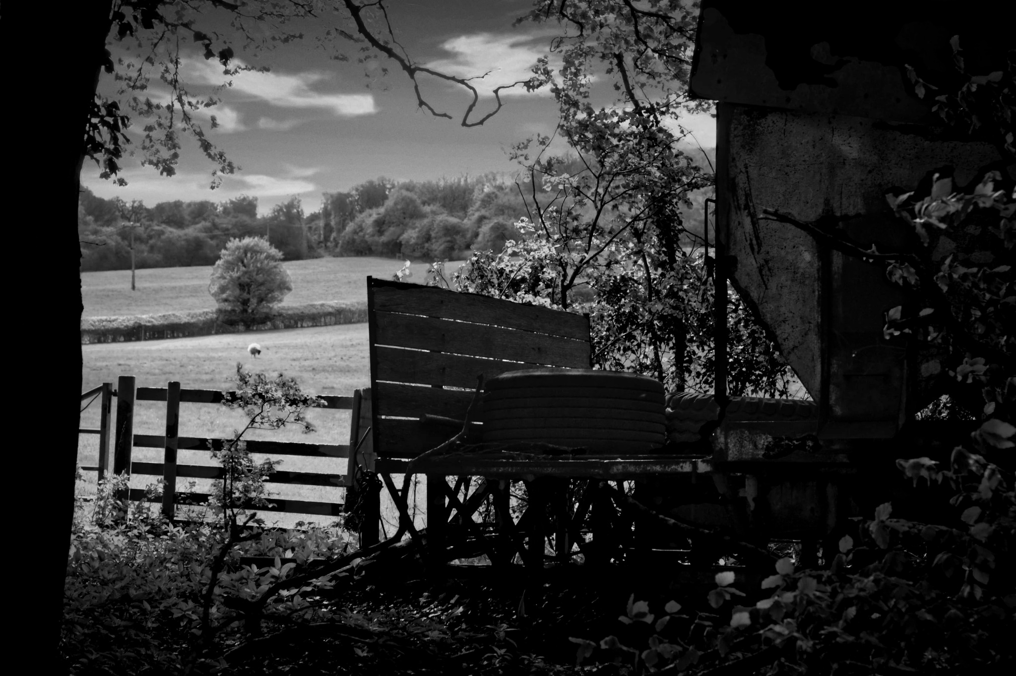 Disused farm machinery in the countryside