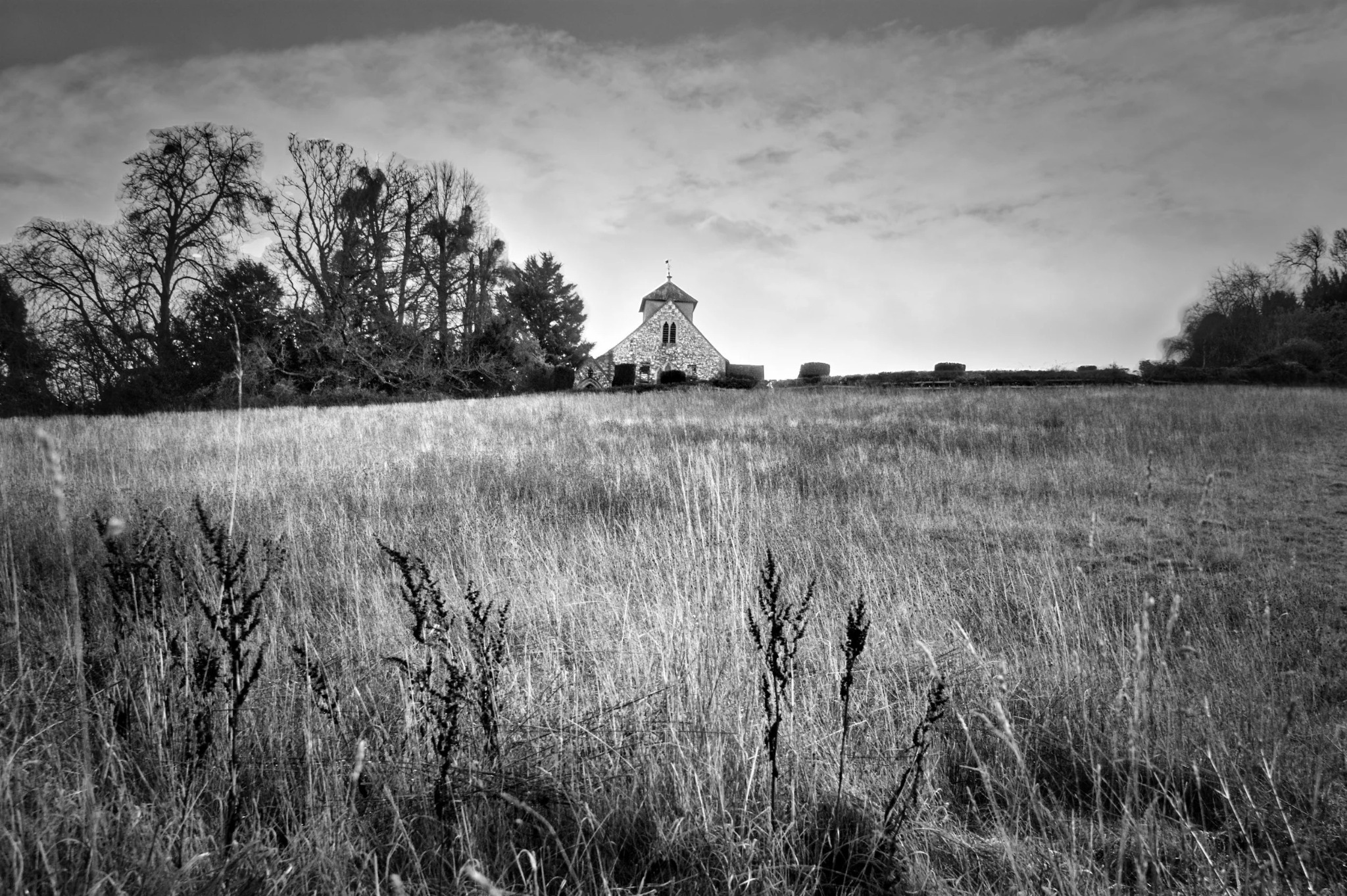 Hedsor Church across a field in Buckinghamshire
