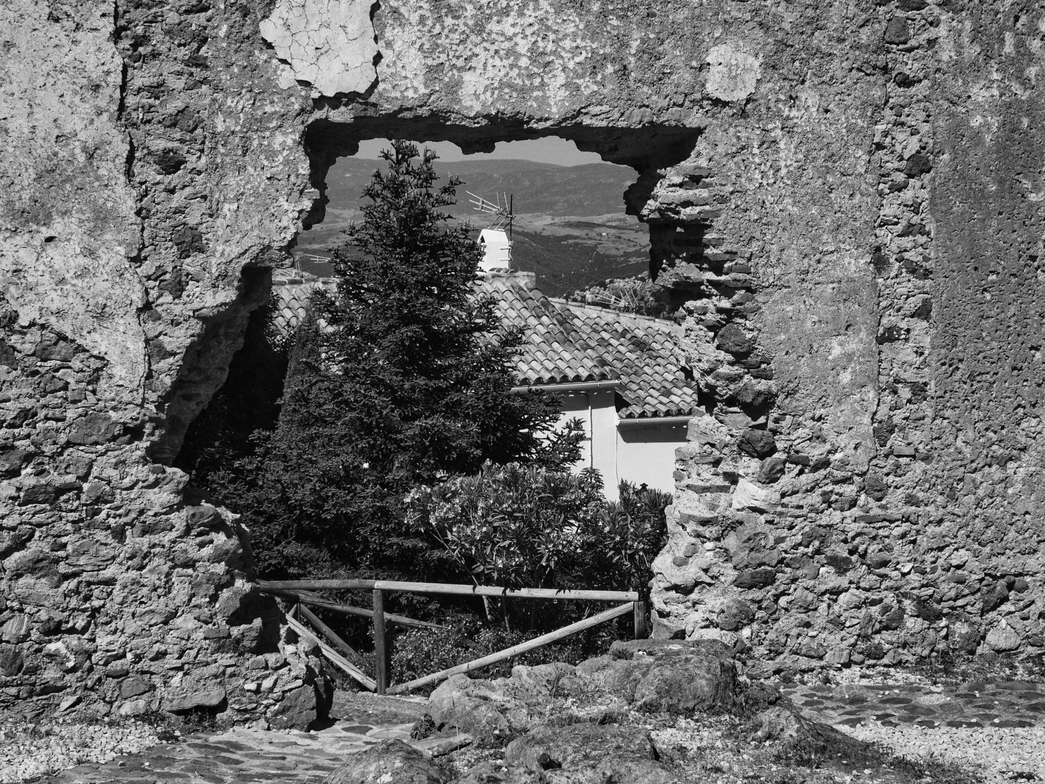 Castle ruin window frame valley andalusia