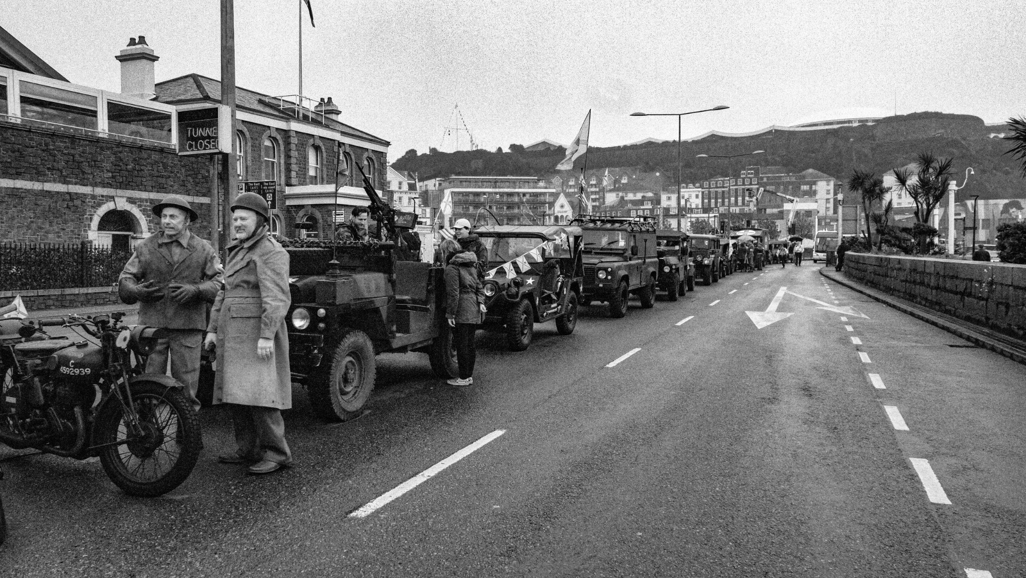 Wartime vehicles at a Jersey Liberation Day parade