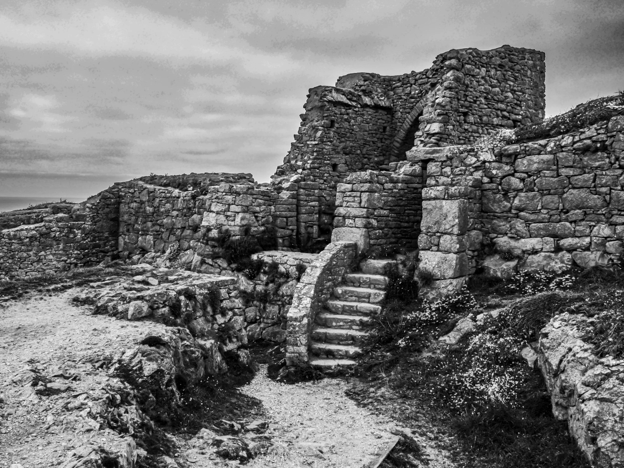 Historic castle ruins and steps in Jersey