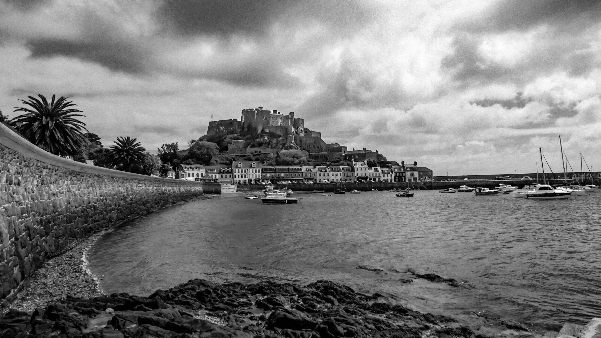 Mont Orgueil Castle and bay in Jersey