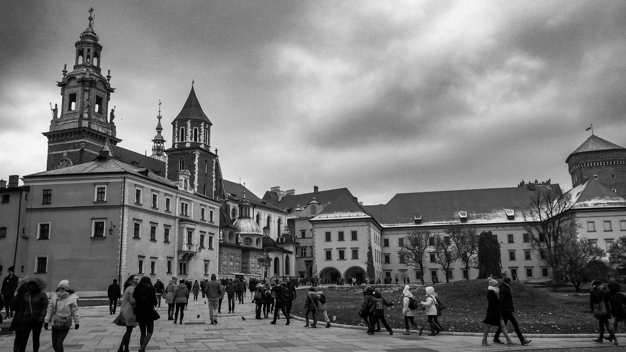 Wawel Castle, Krakow, Poland in black and white