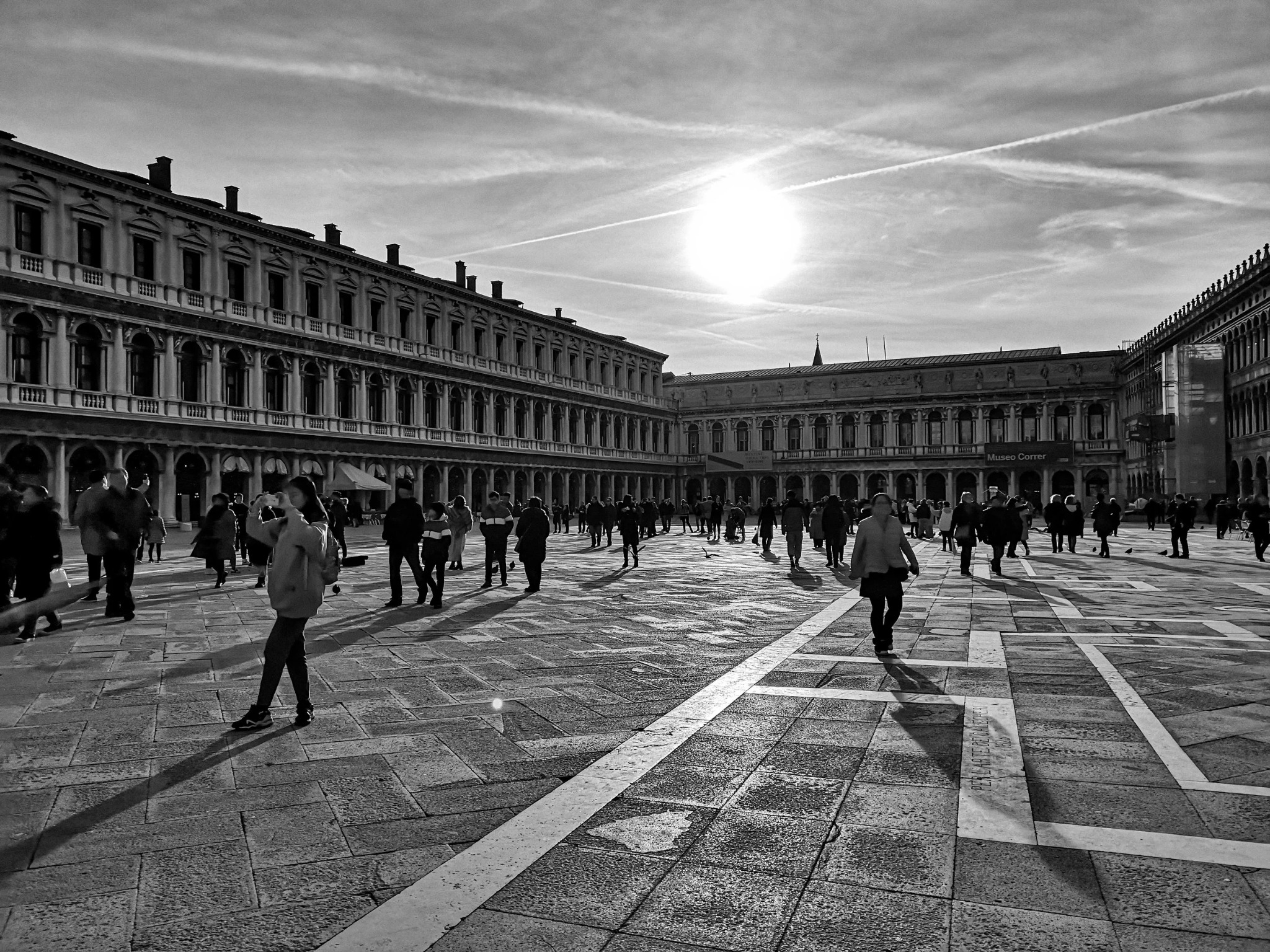 Venice st marks square sunset black and white