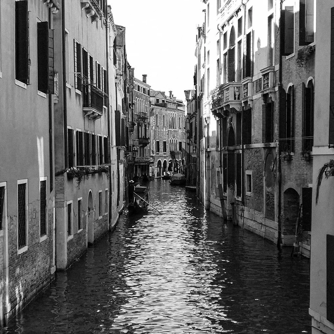 Venice back canal black and white